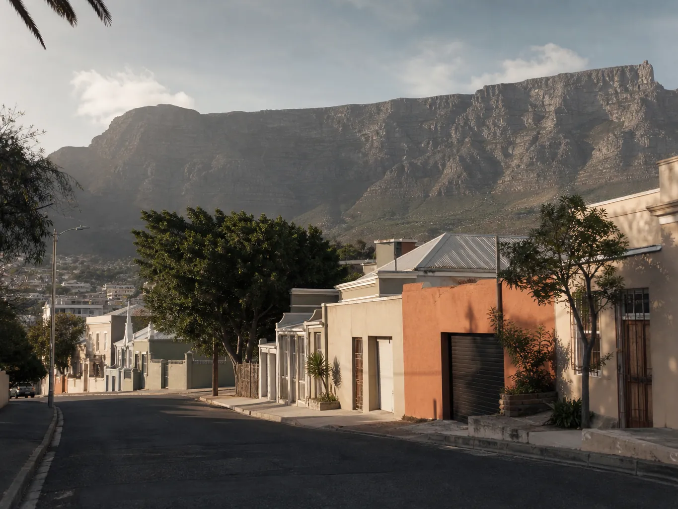 A Cape Town street with Table Mountain behind it