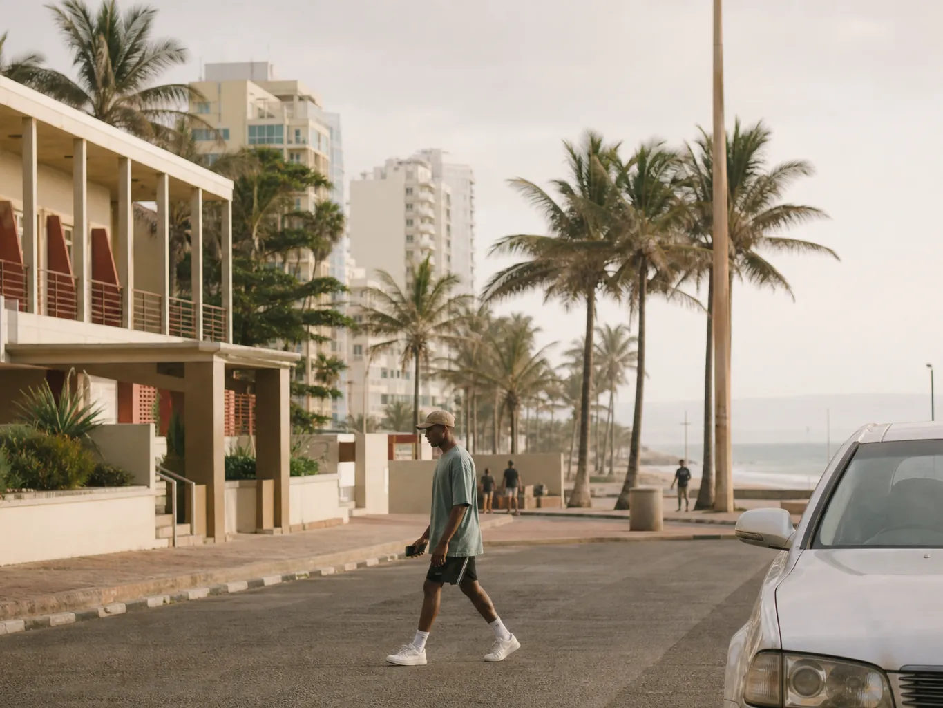 A Durban street with palm trees near the seafront