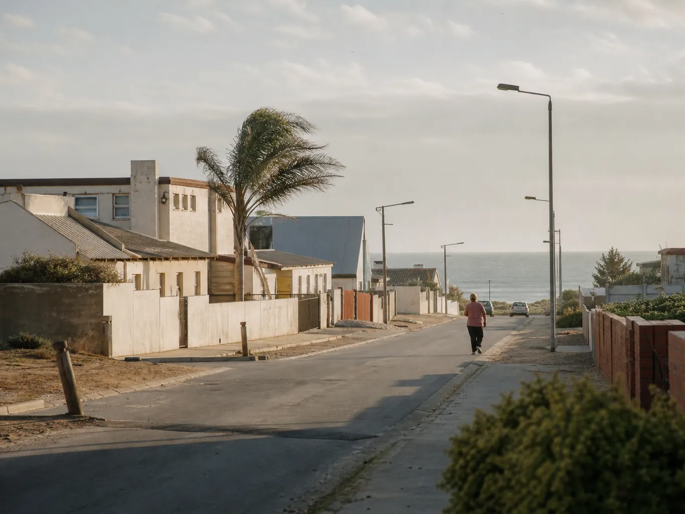 A coastal street in Gqeberha with the sea at the end
