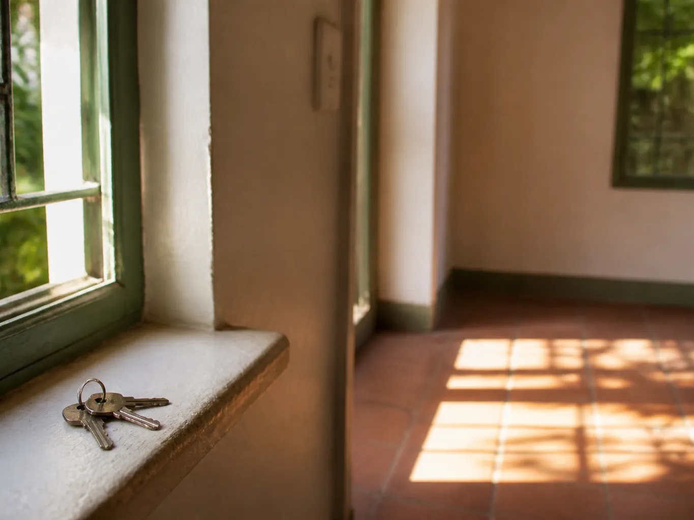 House keys on a windowsill in an empty room